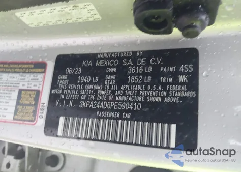 2023 Kia Rio Lx из США, поврежденный, VIN 3KPA24AD6PE590410